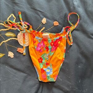 Orange Floral Tie-Side Bikini Bottom
